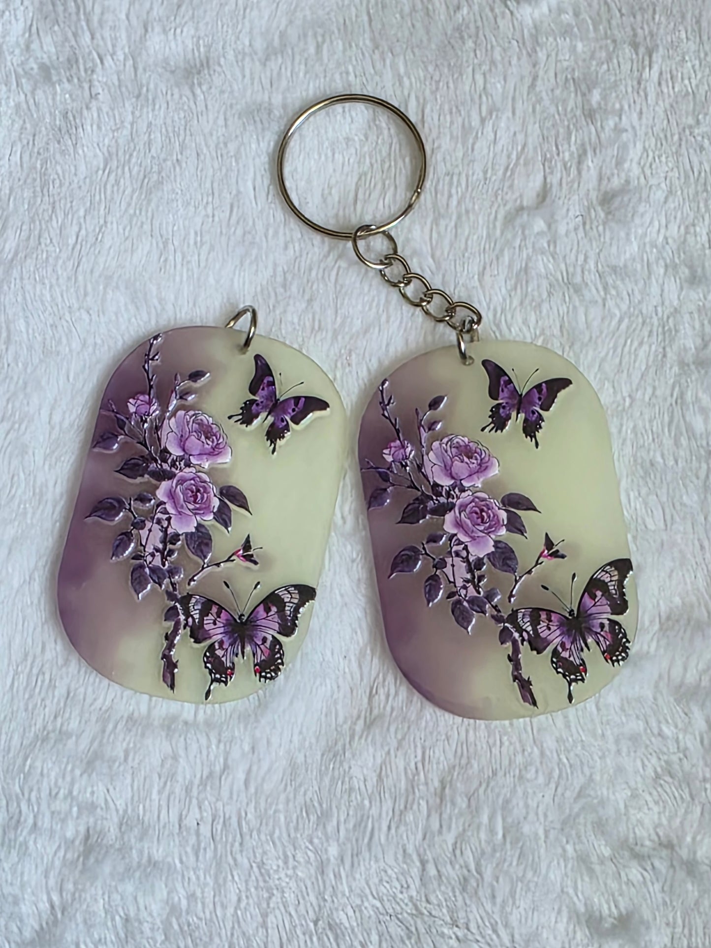 Keychain: Purple Floral Butterfly Keyring, Bag Charm, Tag