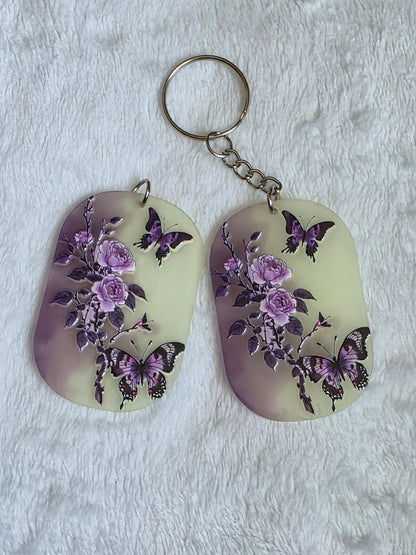 Keychain: Purple Floral Butterfly Keyring, Bag Charm, Tag