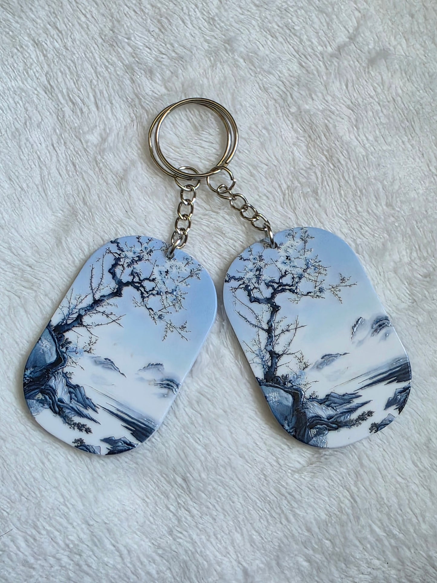 Keychain: Blue Serenity Landscape Keyring, Bag Charm, Tag