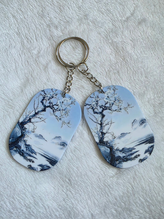 Keychain: Blue Serenity Landscape Keyring, Bag Charm, Tag