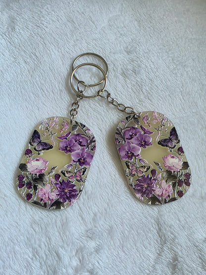Keychain: Purple Floral Butterfly Keyring, Bag Charm, Tag