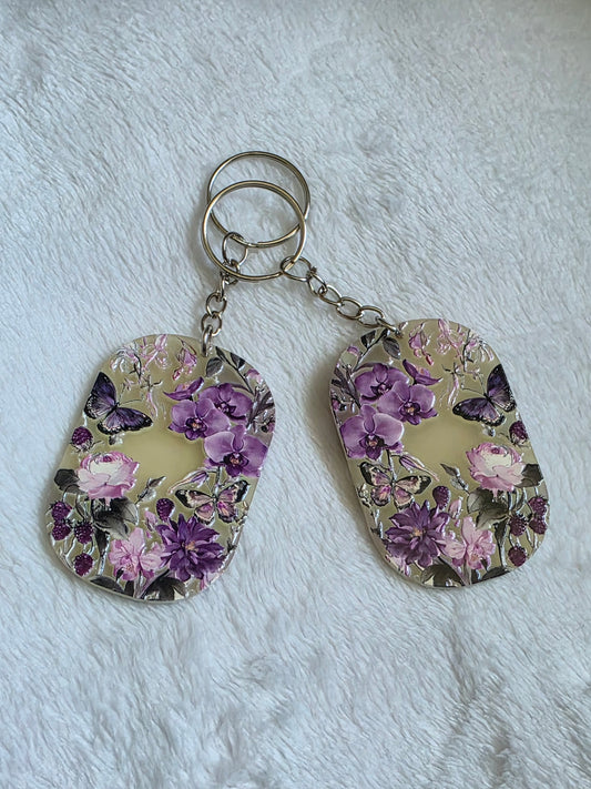 Keychain: Purple Floral Butterfly Keyring, Bag Charm, Tag