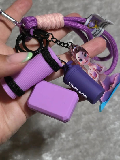 Pink Yoga & Pilates Bag Charm Keyring – Fitness Girl, Yoga Mat, Block & Sports Bottle