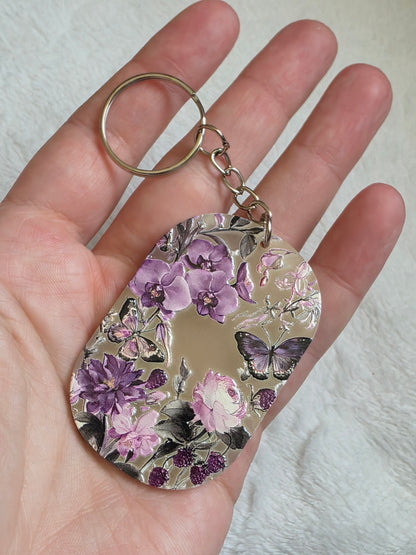 Keychain: Purple Floral Butterfly Keyring, Bag Charm, Tag