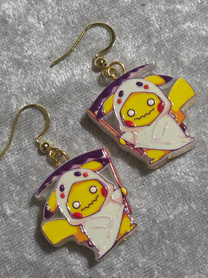 Handmade Cute Pika Ghost Dangle Earrings | Kawaii Jewellery