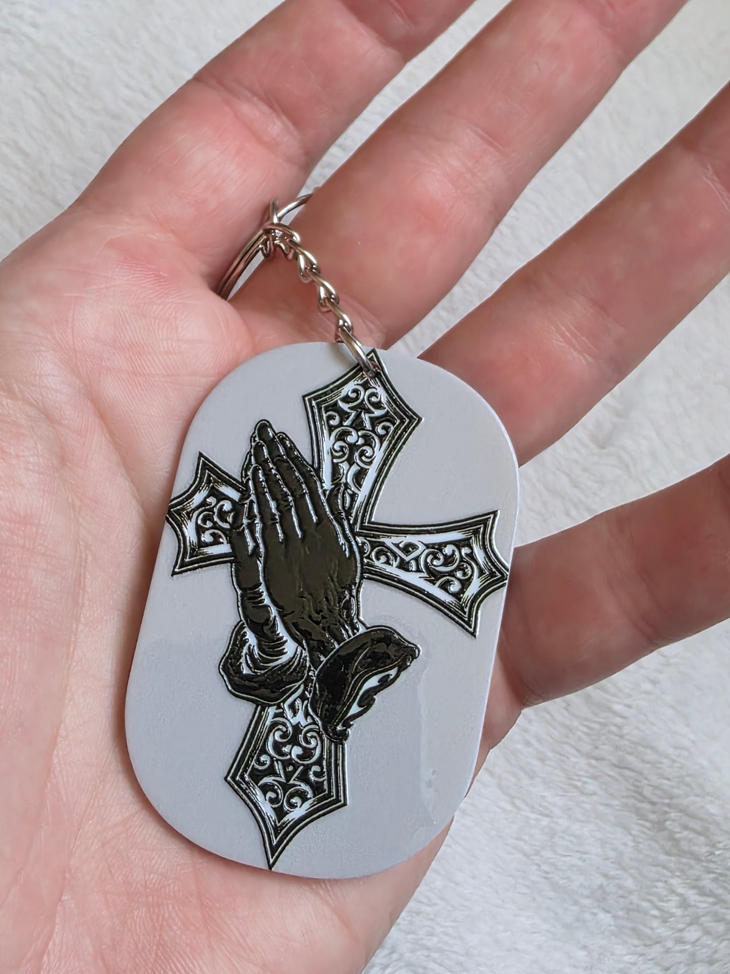 Keychain: Gothic Prayer Cross Keyring, Bag Charm, Tag
