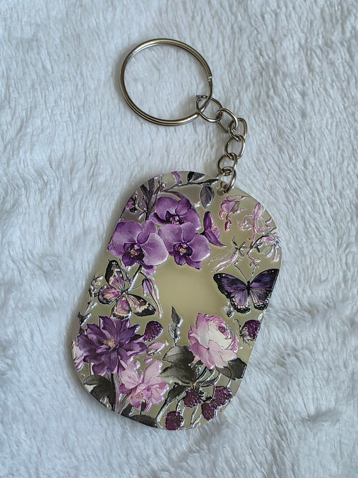 Keychain: Purple Floral Butterfly Keyring, Bag Charm, Tag