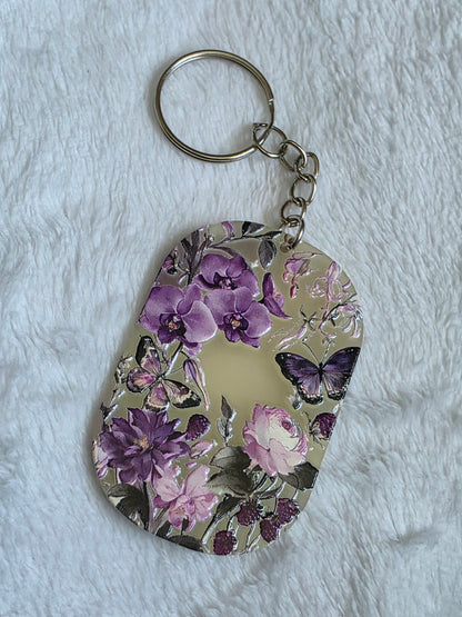 Keychain: Purple Floral Butterfly Keyring, Bag Charm, Tag