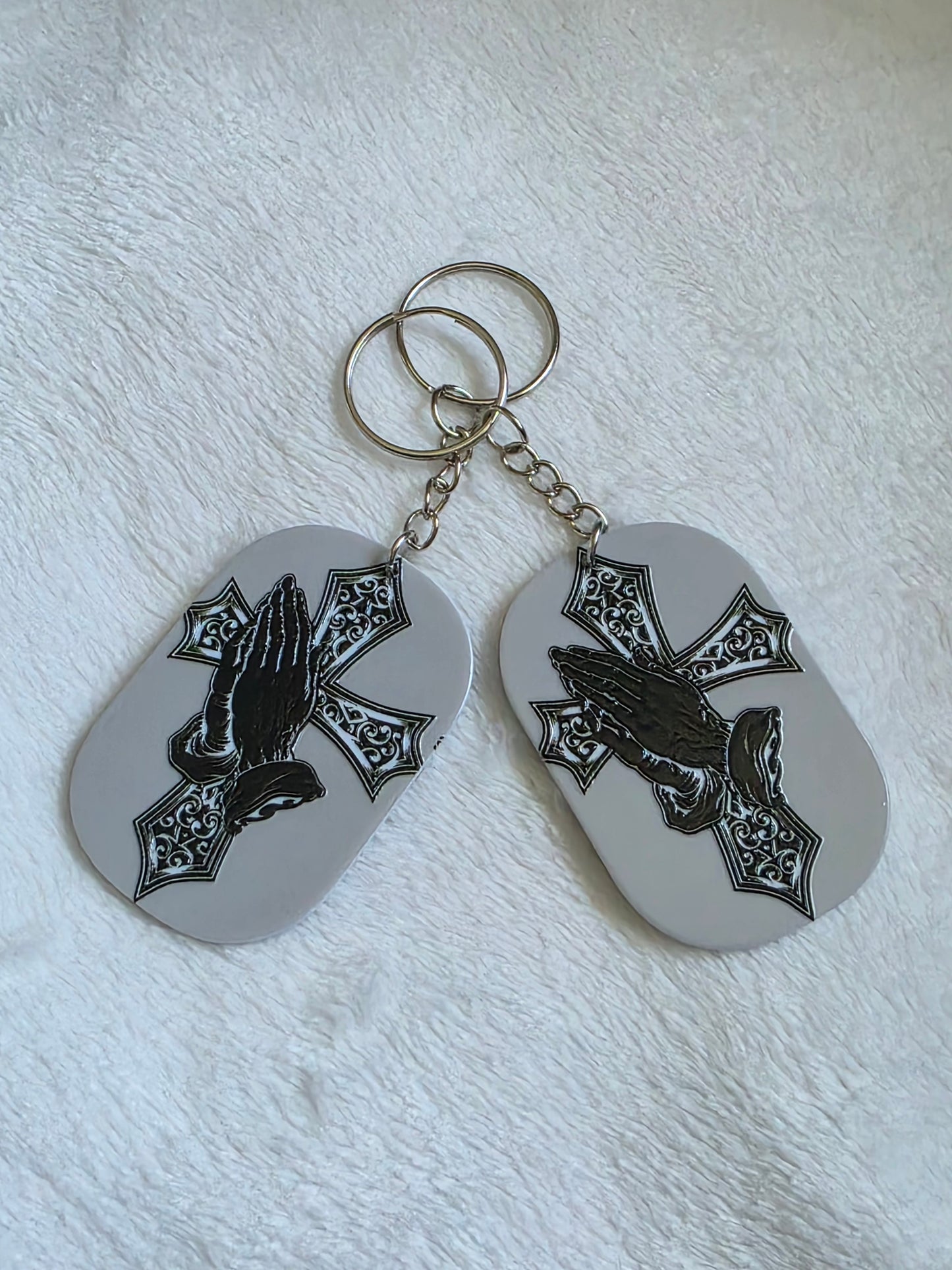 Keychain: Gothic Prayer Cross Keyring, Bag Charm, Tag
