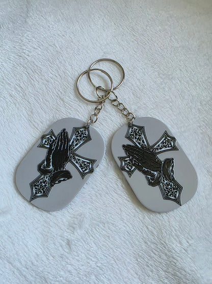 Keychain: Gothic Prayer Cross Keyring, Bag Charm, Tag