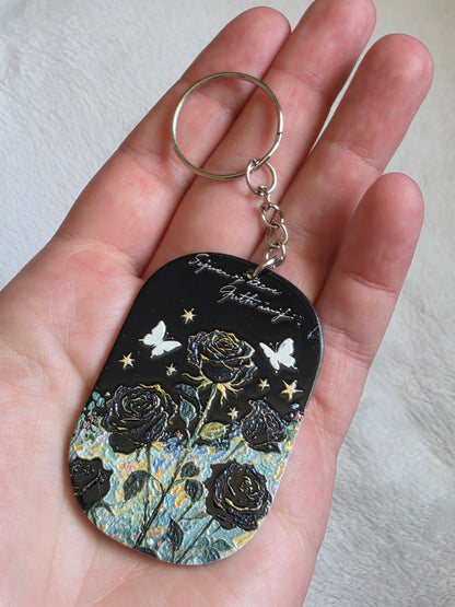 Keychain: Midnight Rose Butterfly Keyring, Bag Charm, Tag