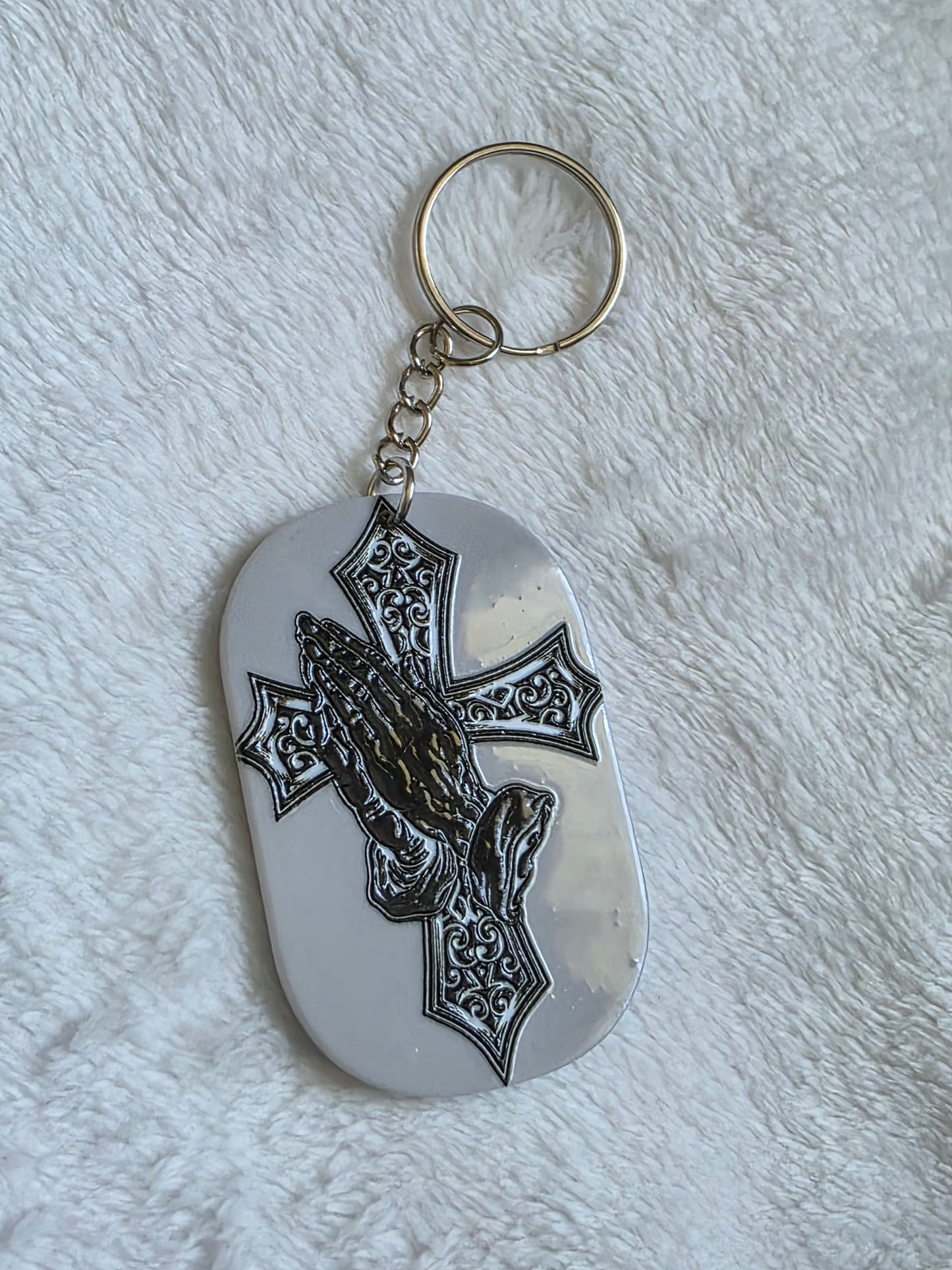 Keychain: Gothic Prayer Cross Keyring, Bag Charm, Tag
