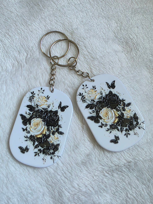 Keychain: Ivory Rose Butterfly Keyring, Bag Charm, Tag
